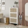 Modern Rattan 3 Door Shoe Rack Cabinet For Entryway Freestanding White Storage Unit In Particle Board - White - Image 4