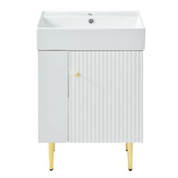 Hearth & Haven Amelia - Bathroom Vanity With Storage Cabinet, Single Ceramic Sink And Left Side Storage - White