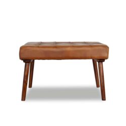 Mark - Mid-Century Tufted Square Genuine Leather Upholstered Ottoman - Light Tan / Rustic