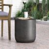 Outdoor Lightweight Concrete End Table With Natural Texture - Matte Black - Image 2