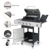 3 Burner Propane Gas Bbq Grill With Side Burner, 37230Btu Output With Enameed Cast Iron Cooking Grids For Outdoor Barbecue, Stainless Steel - Black / Silver - Image 2