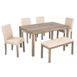 Modern 6 Piece Dining Table Set With 4 Upholstered Chairs And Bench For Kitchen Or Dining Room - Brown