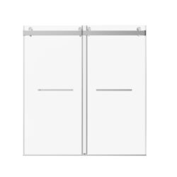 Frameless Double Sliding Soft-Close Shower Door, 3 / 8"Thick SGCC Tempered Glass Door - Brushed Nickel