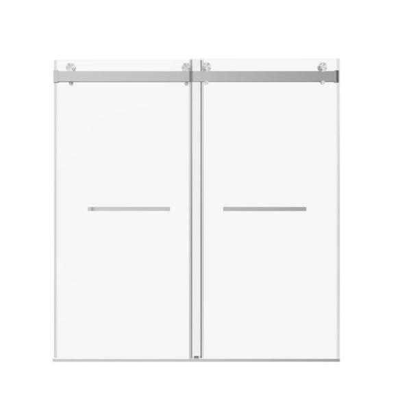 Frameless Double Sliding Soft-Close Shower Door, 3 / 8"Thick SGCC Tempered Glass Door - Brushed Nickel
