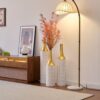 Floor Metal Vases Decorated White Metal Vases (Set of 3) Gorgeous Home Decoration Large Glazed Metal Vases - White / Gold - Image 6