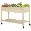 Outsunny - Raised Garden Bed, 47" x 22" x 33", Elevated Wooden Planter Box With Lockable Wheels, Storage Shelf, And Bed Liner For Backyard, Patio - Natural - Image 10