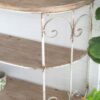 3 Tiered Wooden Shelving Unit With Ornate Iron Frame - Multicolor - Image 5