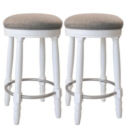 26" Counter Height Swivel Bar Stools (Set of 2) With Upholstered Seat - White