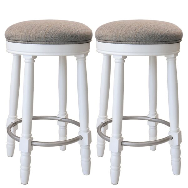 26" Counter Height Swivel Bar Stools (Set of 2) With Upholstered Seat - White