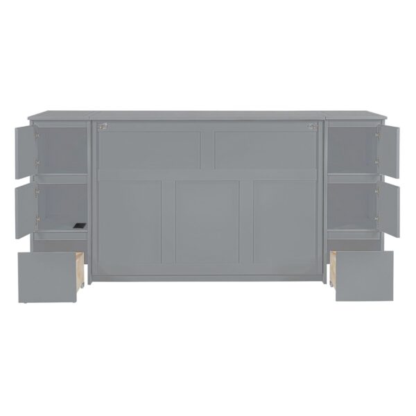 Full Size Murphy Bed With Drawers, Cabinets, And USB Ports - Gray
