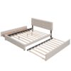 Queen Size Upholstered Platform Bed With 2 Drawers And 1 Twin Long Trundle - Dark Beige - Image 4