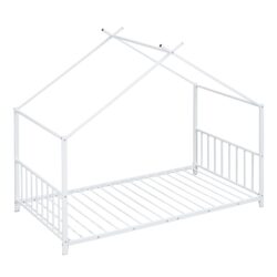 Twin Size Metal House Platform Bed - White