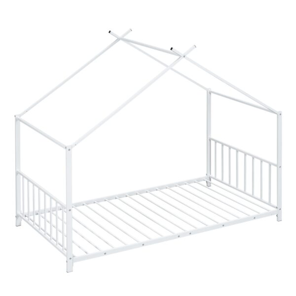 Twin Size Metal House Platform Bed - White