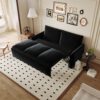 Pull Out Sofa Bed, 3 Seat Convertible Sleeper Sofa With 2 In 1 Pillow And Blanket Set Multifunctional Velvet Loveseat Bed - Black - Image 2