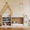 Twin Over Twin House Bunk Bed With White Storage Staircase And 2 Blackboards - White / Natural - Image 8