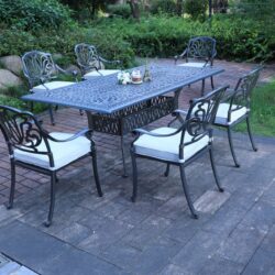 Rectangular 6 Person 84.25" Long Dining Set With Cushions - Dark Gray / White
