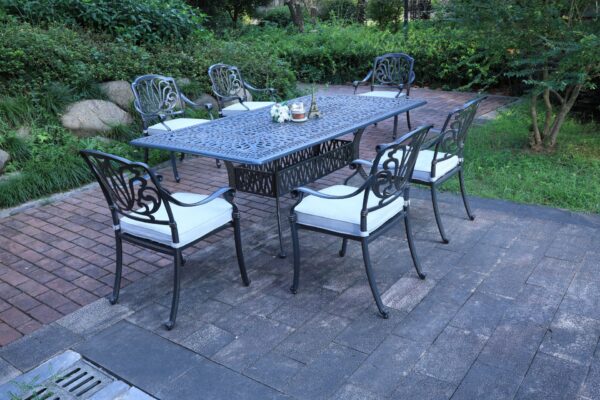 Rectangular 6 Person 84.25" Long Dining Set With Cushions - Dark Gray / White