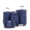 5 Piece Set (18/23/27/Travelbag /Toiletry Bag), Softshell Suitcase Spinner Wheels Terylene Polyester Luggage Sets Carry On Suitcase Luggage Lightweight Durable Suitcase - Blue - Image 11