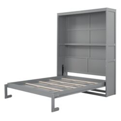 Queen Size Murphy Wall Bed With Shelves, Space Saving And Construction - Gray