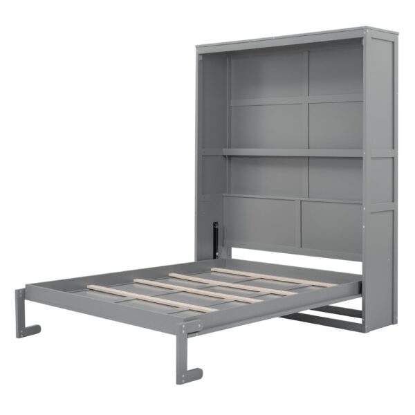 Queen Size Murphy Wall Bed With Shelves, Space Saving And Construction - Gray
