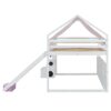 Full Size Loft Bed With House Shaped Frame And Tent - White / Pink - Image 13