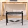 Handwoven Paper Rope Foot Rest Shoes Stools Ottomans For Entryway, Living Room, Bedroom & Office - Black - Image 2