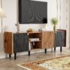 Mid Century TV Stand & 3 Cabinets, Media Console Table For Tvs Up To 70'', Entertainment Center With Storage For Living Room - Black / Brown - Image 4