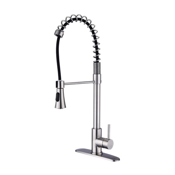 Modern Single Handle Spring High Arc Kitchen Faucet With Water Filter System, Stainless Steel - Brushed Nickel