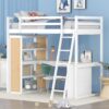 Twin Size Loft Bed With Ladder, Shelves, And Desk - White - Image 8