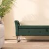 Wide Storage Soft Ottoman Bench With Armrests, Footrest Bed End Stool For Living Room, Dorm, Entryway And Bedroom - Green - Image 5