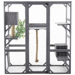 Outdoor Diy Cat House Catio With Double Enter Doors, Platforms, And Condos - Dark Gray