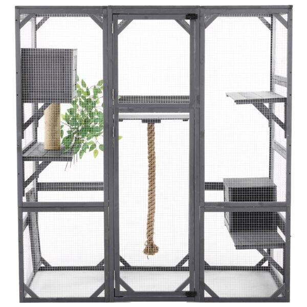 Outdoor Diy Cat House Catio With Double Enter Doors, Platforms, And Condos - Dark Gray