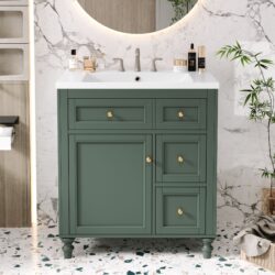 Bathroom Vanity With Top Sink, Modern Bathroom Storage Cabinet & 2 Drawers And A Tip-Out Drawer, Single Sink Bathroom Vanity - Green