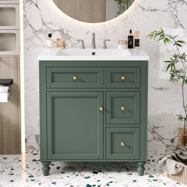 Bathroom Vanity With Top Sink, Modern Bathroom Storage Cabinet & 2 Drawers And A Tip-Out Drawer, Single Sink Bathroom Vanity - Green