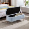 Storage Ottoman Bench For End Of Bed Gold Legs, Modern Gray Faux Fur Entryway Bench Upholstered Padded With Storage For Living Room Bedroom - Blue - Image 8