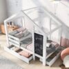Twin House Bed With Blackboard And Drawers, 2 Assembly Options - White - Image 22