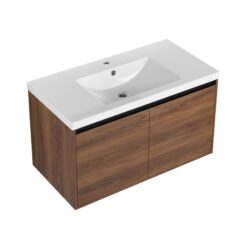 36" Bathroom Vanity Set With Resin Countertop Sink And 2 Doors - Brown