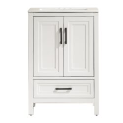 Fully Assembled 24'' Freestanding Single Bathroom Vanity With Ceramic Top - White