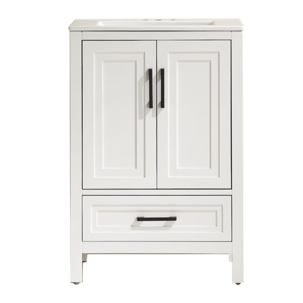 Fully Assembled 24'' Freestanding Single Bathroom Vanity With Ceramic Top - White