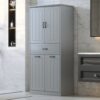 Stylish Bathroom Storage Cabinet With 2 Laundry Baskets - Gray - Image 6