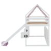 Twin Size Charming House Shaped Loft Bed With Tent And Slide - White / Pink - Image 7