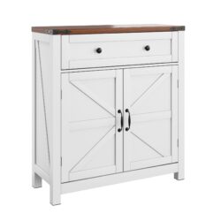 Farmhouse Storage Cabinet With Drawer And Adjustable Shelf Kitchen Cabinet With Walnut Countertop, Modern Coffee Bar Console Cabinet For Kitchen, Dining Room, Bathroom, Entryway - White