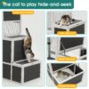 3 Tier Wooden Outdoor & Indoor Cat House Suitable For 1-3 Cats Cat Enclosure Resting Box With 4 Platforms And 2 Doors Cat Shelter Kitty House With A Jump Box For Hiding And Resting Cat Cage - Gray - Image 5