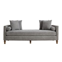 Chenille Upholstered Chaise Lounge With Nailheads And Rubberwood Legs, Wide Sleeper Sofa With 4 Throw Pillows & 2 Bolsters - Gray