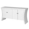 Refined Industrial 4 Door Credenza With Wooden Arc Legs & Bronze Clasps, Advanced Storage Design - White - Image 7
