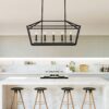 5 Light Farmhouse Kitchen Island Lighting, 5 Light Industrial Linear Chandelier For Dining Room Metal Hanging Pendant Light Fixture For Bedroom Living Room Hallway Conference Room - Matte Black - Image 3