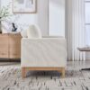 Wide Modern Farmhouse Performance Accent Chair With Natural Wood Legs, Wood Base Reading Armchair Single Sofa With 2 Bolster Pillows For Living Room Offices And Lounge - Ivory - Image 8