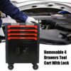 Removable 4 Drawer Metal Tool Cart With Lock - Black / Red - Image 11