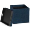 Rockwood - Cube Storage Ottoman With Tray - Distressed Dark Blue - Image 3