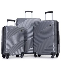 3 Piece Luggage Sets Lightweight Suitcase With Two Hooks, Spinner Wheels, (20/24/28) - Gray
